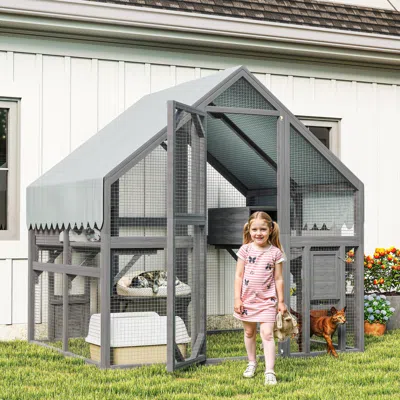 Streamdale Furniture Streamdale Large Wooden Outdoor Cat Enclosure With Platforms, Resting Boxes, And Canopy
