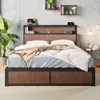 Streamdale Furniture Streamdale Large Wooden Platform Bed Frame With Storage & Socket (queen) In Multi