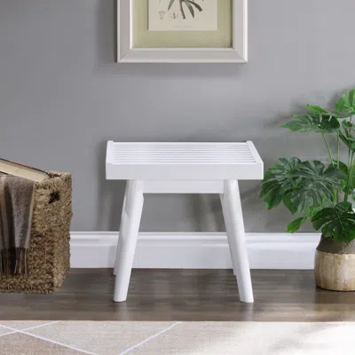 Streamdale Furniture Streamdale Larwich Solid Wood Slatted Bench, 19-inch Long, White
