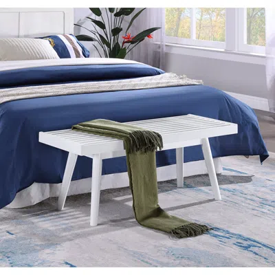 Streamdale Furniture Streamdale Larwich Solid Wood Slatted Bench, 41.30-inch Long, White