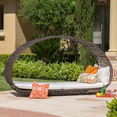 Streamdale Furniture Streamdale Lavina 91.25" Wicker Outdoor Patio Canopy Daybed Water Resistant Cushion (multibrown/whit