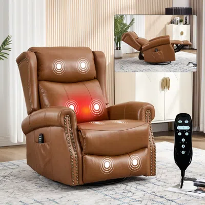 STREAMDALE FURNITURE STREAMDALE LEATHER HEAT MASSAGE ROCKER RECLINER, YELLOW