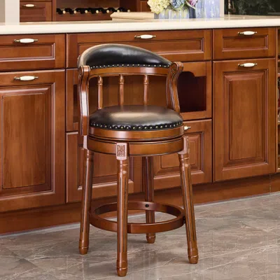 Streamdale Furniture Streamdale Leather Swivel Bar Stool 26" - Black In Brown