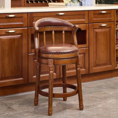 Streamdale Furniture Streamdale Leather Swivel Bar Stool, 26.5", Brown
