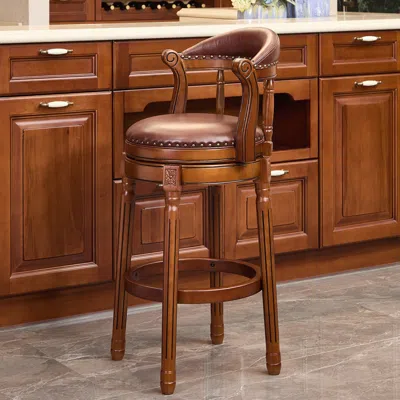 Streamdale Furniture Streamdale Leather Swivel Bar Stool, 29.5", Brown