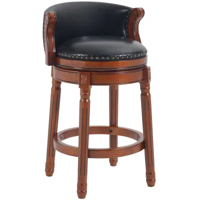 Streamdale Furniture Streamdale Leather Wooden Swivel Bar Stool, 26" Seat Height (black, 1pc) In Brown