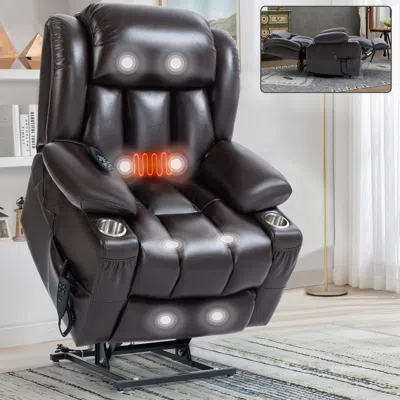 Streamdale Furniture Streamdale Leatherair Power Lift Recliner, 350 Lbs, Massage & Heat, Brown