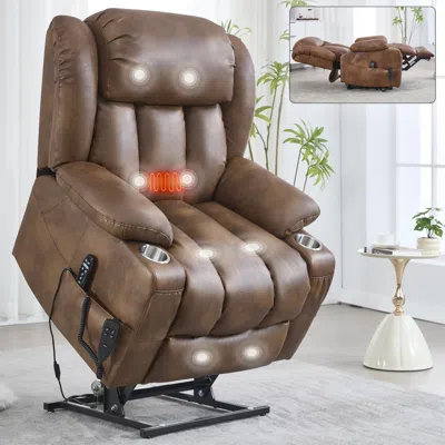 Streamdale Furniture Streamdale Leatherair Power Lift Recliner, 350 Lbs, Massage & Heat, Brown