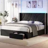 Streamdale Furniture Streamdale Led Bed Frame, Storage Drawers, Wingback, Black