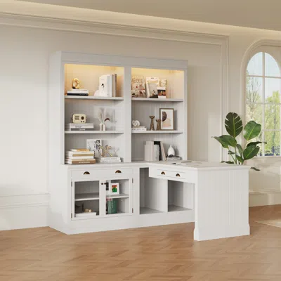 Streamdale Furniture Streamdale Led Bookcase & Desk Suite - White