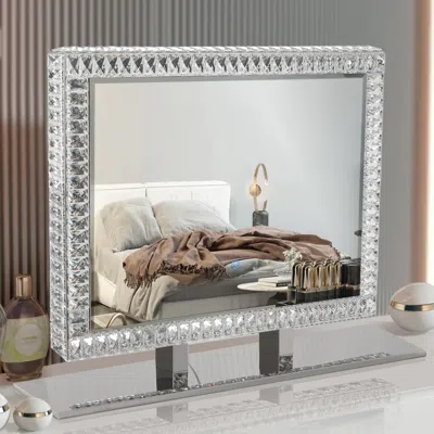 Streamdale Furniture Streamdale Led Crystal Mirror Light With Dimmable Lights In Metallic