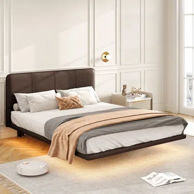 Streamdale Furniture Streamdale Led Floating Bed Frame Full Size In Brown