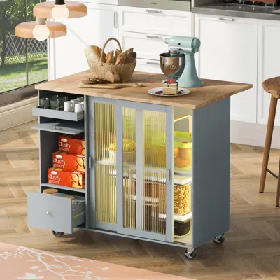 Streamdale Furniture Streamdale Led Kitchen Island Cart With Drop Leaf & Storage