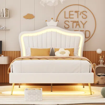 Streamdale Furniture Streamdale Led Light Upholstered Bed Frame & Crown Headboard