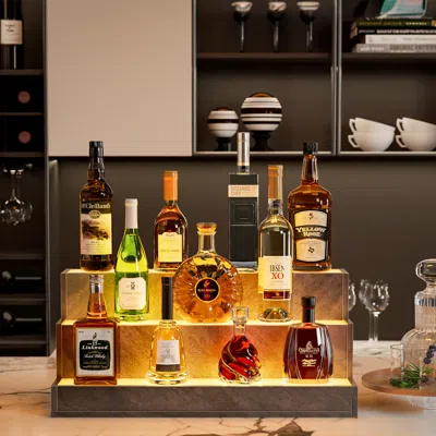 Streamdale Furniture Streamdale Led Liquor Bottle Display Shelf - 24 Inch, App & Remote In Gray