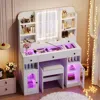 Streamdale Furniture Streamdale Led Mirror Vanity Desk With Lights & Storage