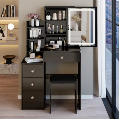 Streamdale Furniture Streamdale Led Mirror Vanity Table With Stool