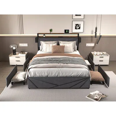 Streamdale Furniture Streamdale Led Queen Bed Frame With Storage & Charging Hub