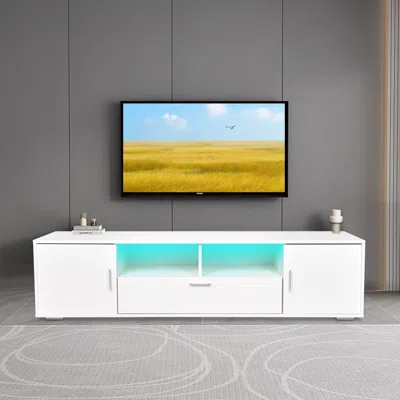 Streamdale Furniture Streamdale Led Tv Stand For Up To 75 Inch - Storage Included In White