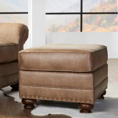 Streamdale Furniture Streamdale Leinster Faux Leather Ottoman With Antique Bronze Nailheads