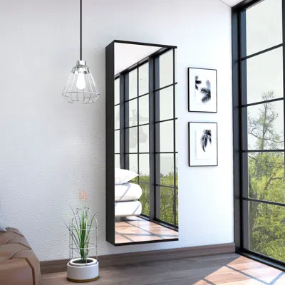 Streamdale Furniture Streamdale Leto Wall Mounted Shoe Rack With Mirror In Black