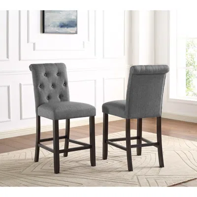 Streamdale Furniture Streamdale Leviton Solid Wood Tufted Asons Counter Height Stool, Set Of 2, Grey