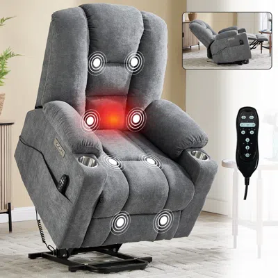 Streamdale Furniture Streamdale Lift Recliner Chair With Massage, Heat, Usb Ports, Cup Holders (blue Grey) In Gray