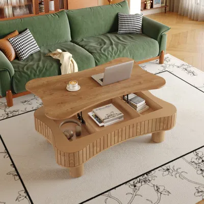 Streamdale Furniture Streamdale Lift Top Coffee Table - Fluted Panel, Hidden Storage, Light Brown