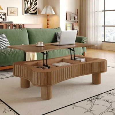 Streamdale Furniture Streamdale Lift Top Coffee Table - Fluted Panel, Hidden Storage, Walnut In Brown