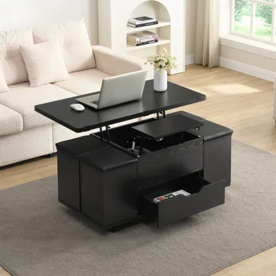 Streamdale Furniture Streamdale Lift-top Coffee Table W/ Storage, 4 Stools & Casters - Black
