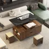 Streamdale Furniture Streamdale Lift-up Coffee Table Set W/ Stools, Storage & Expanding Dining Top In Brown