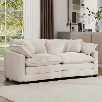 Streamdale Furniture Streamdale Light Beige Corduroy 2-seater Sofa With Pillows
