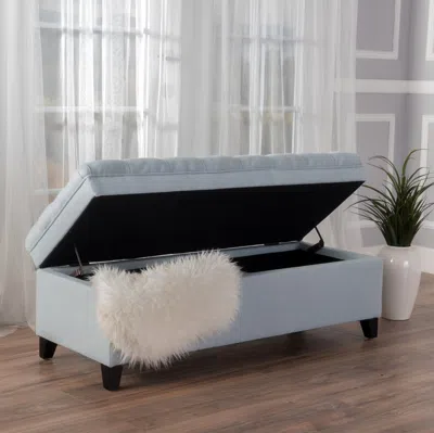 Streamdale Furniture Streamdale Light Blue Fabric Storage Ottoman With Birch Legs