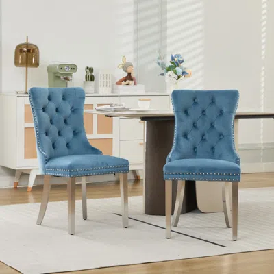 Streamdale Furniture Streamdale Light Blue Velvet Dining Chair With Chrome Legs