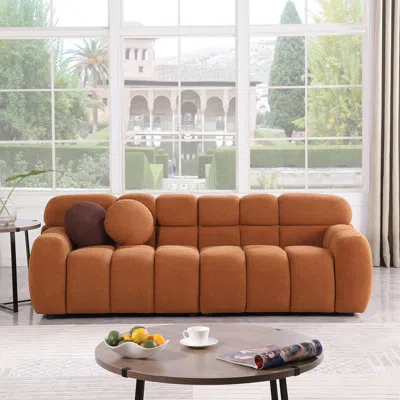 Streamdale Furniture Streamdale Light Brown Boucle 3-seater Marshmallow Sofa
