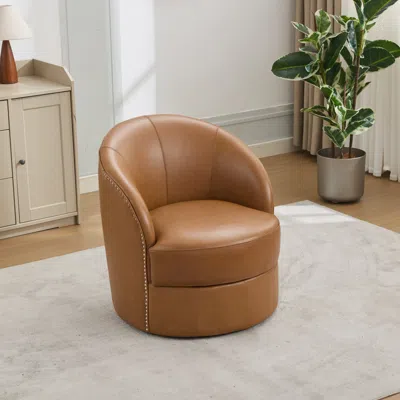 Streamdale Furniture Streamdale Light Brown Leather Swivel Accent Chair, Mid-century Modern Lounge Chair