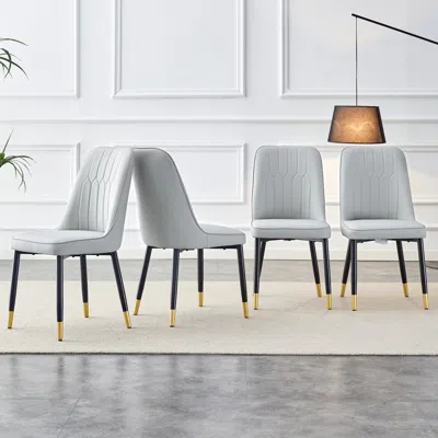 Streamdale Furniture Streamdale Light Gray Pu Dining Chairs, Black Metal Legs, Set Of 4