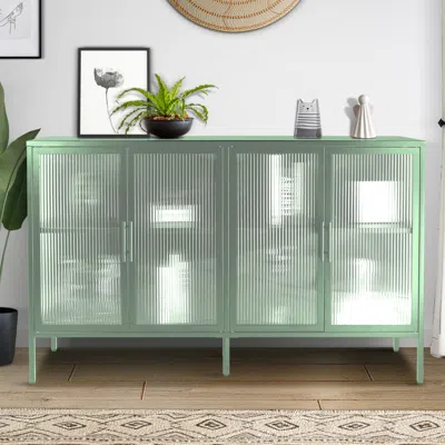 Streamdale Furniture Streamdale Light Green 4-door Glass Cabinet With Adjustable Shelf