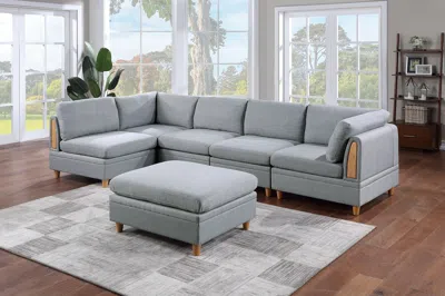 Streamdale Furniture Streamdale Light Grey 6 Piece Modular Sectional Set With Ottoman