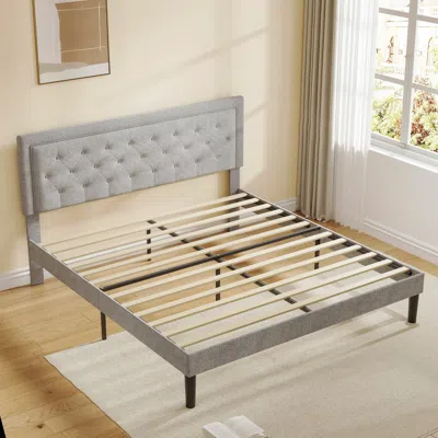 Streamdale Furniture Streamdale Light Grey Bed Frame With Adjustable Border Headboard Queen Size In Gray