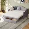 Streamdale Furniture Streamdale Light Grey Wood Daybed With Pop-up Trundle And Storage Drawers