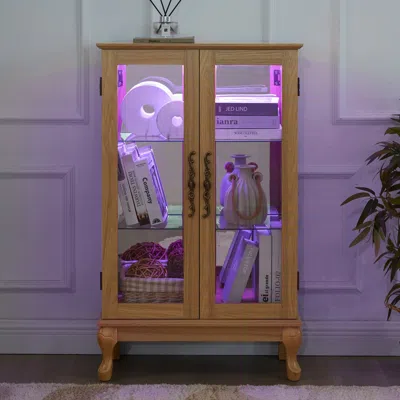 Streamdale Furniture Streamdale Light Oak Curio Cabinet With Led & Adjustable Shelves