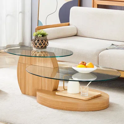 Streamdale Furniture Streamdale Light Wood Grain Double Layer Coffee Table