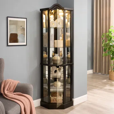Streamdale Furniture Streamdale Lighted Corner Curio Cabinet - Black