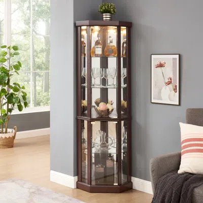 Streamdale Furniture Streamdale Lighted Corner Curio Cabinet - Dark Cherry