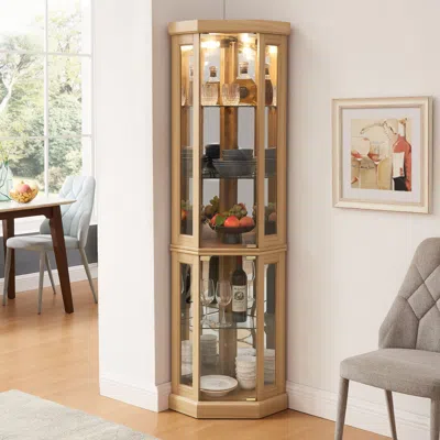 Streamdale Furniture Streamdale Lighted Corner Curio Cabinet - Display Case - Oak