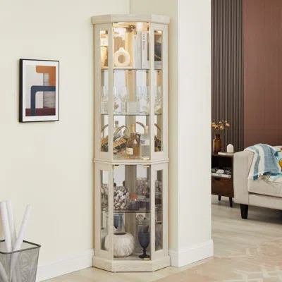 Streamdale Furniture Streamdale Lighted Corner Curio Cabinet - Display Case - White