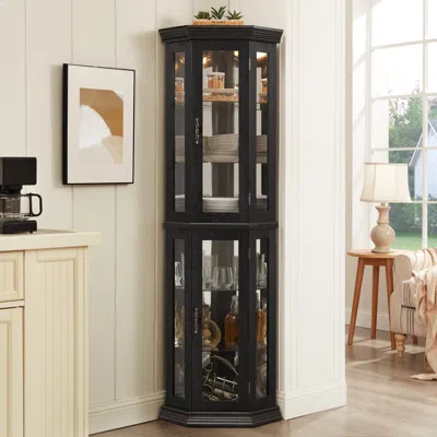 Streamdale Furniture Streamdale Lighted Corner Curio Cabinet - Glass Display - Black