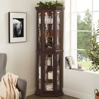 Streamdale Furniture Streamdale Lighted Corner Curio Cabinet - Glass Display - Dark Cherry
