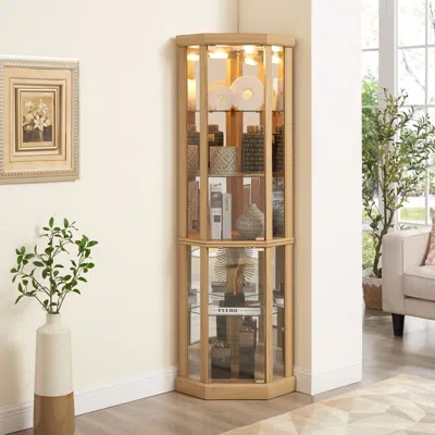 Streamdale Furniture Streamdale Lighted Corner Curio Cabinet - Light Oak